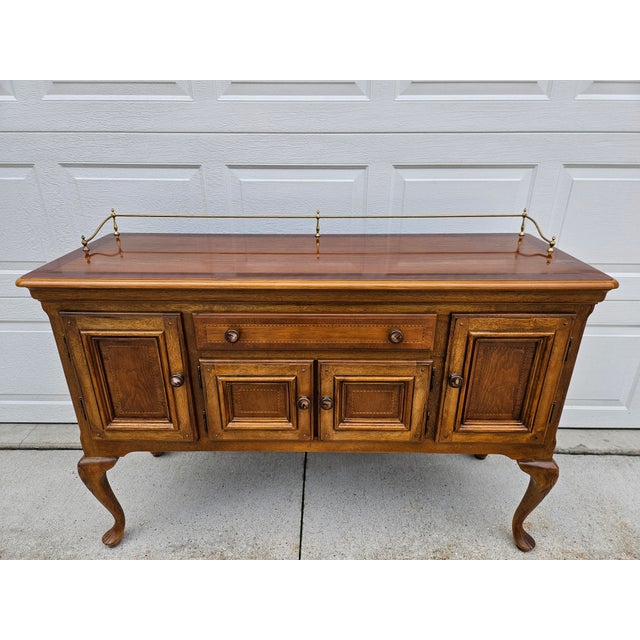 Queen Anne Alexander Julian Mahogany Sideboard Buffet With Brass Rail For Sale - Image 3 of 14
