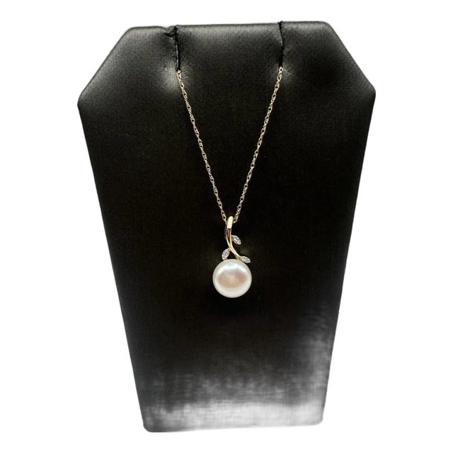 Pearl and Diamond Necklace in 10kt Yellow Gold – 8.3mm, 0.03ctw, New For Sale