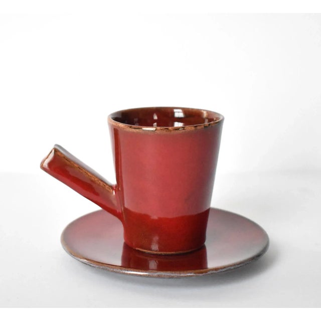 Mid-Century Swedish Handmade Red Ceramic Glogg 12 Cups & 12 Saucers For Sale In San Francisco - Image 6 of 13