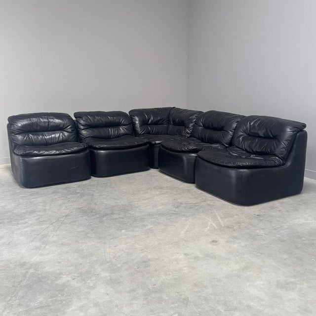 Black Leather Modular Sofa, 1970s, Set of 5 For Sale - Image 3 of 12