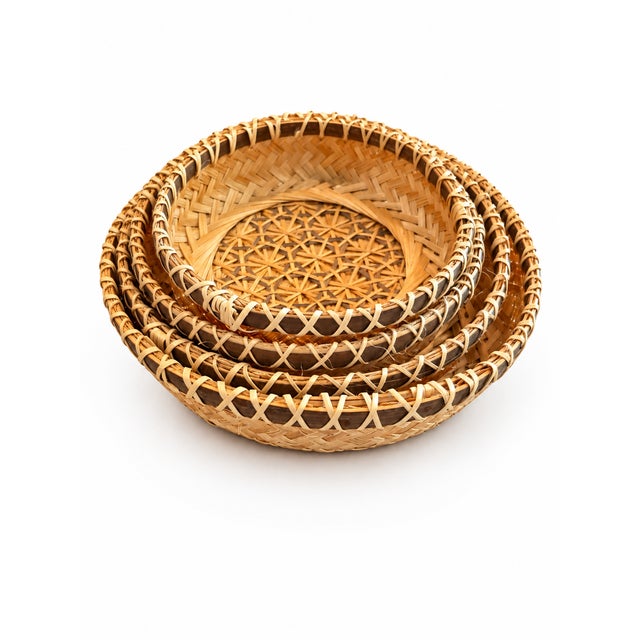 Contemporary 1960s Set of Four Petit Handwoven Bamboo Nesting Baskets For Sale - Image 3 of 4