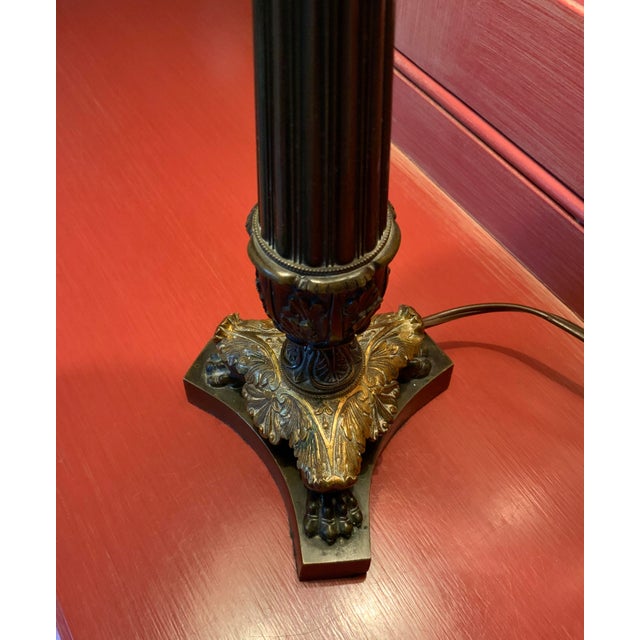 1920s French Empire Patinated Bronze Tole Candlestick Lamp For Sale - Image 11 of 12