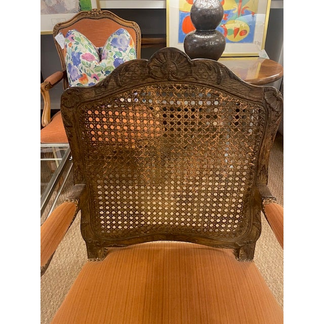 Pair of Velvet Upholstered French Cane Back Armchairs For Sale - Image 9 of 10