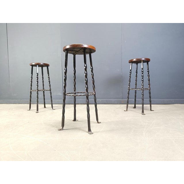 Vintage French Wrought Iron Bar Stools, 1960s, Set of 3 For Sale - Image 4 of 13