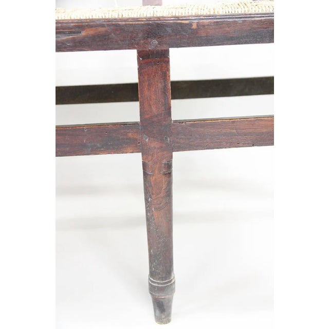 Late 19th Century Antique Neoclassical Carved Lyre-Back Hall Bench With Rush Seat | Five-Seat Dining or Entry Bench For Sale - Image 5 of 12