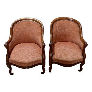 Set of Napoleon III Upholstered Mahogany Armchairs, 1850s For Sale