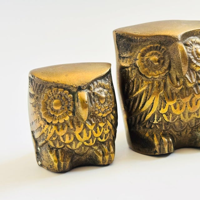 Metal Vintage Brass Owls - Set of 3 - Made in Korea For Sale - Image 7 of 10