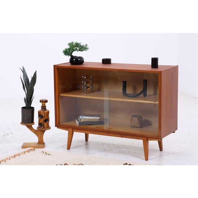 Mid-Century Modern Walnut Display Cabinet with Glass Sliding Doors, 1960s For Sale - Image 5 of 13