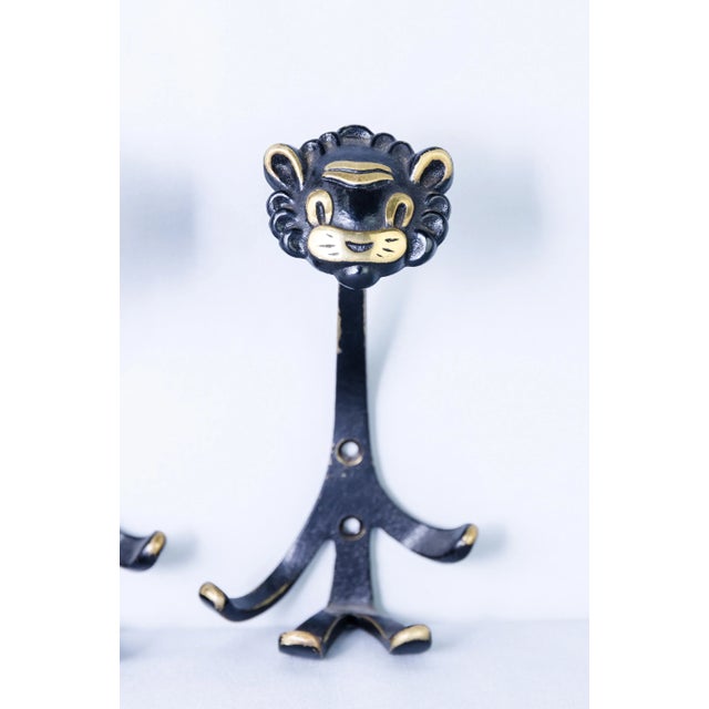 Black Brass Lion Wall Hook by Walter Bosse for Hertha Baller, 1950s For Sale - Image 8 of 8