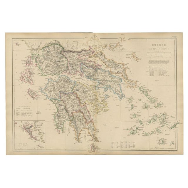 Antique Hand-Colored Map of Greece and Ionian Islands, 1860 For Sale - Image 11 of 11