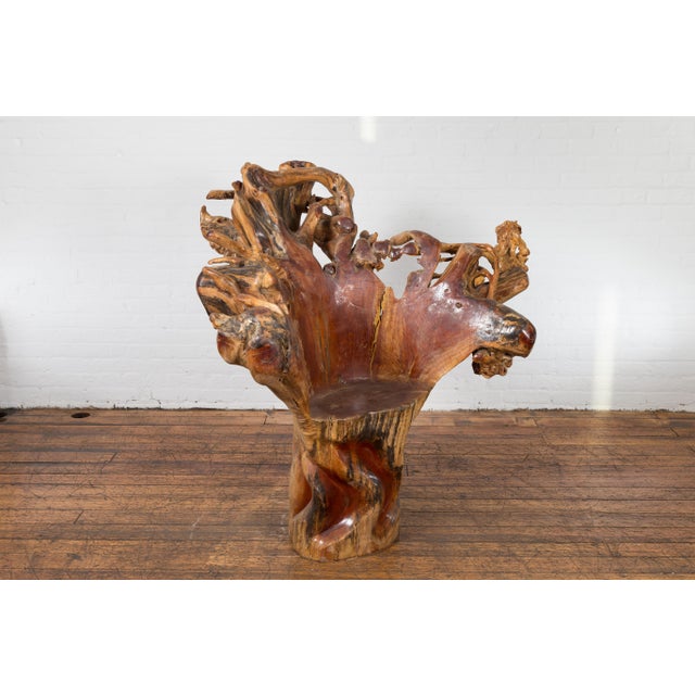 Vintage Chinese Hand Crafted Camphor Wood Root Chair with Light Varnish For Sale - Image 9 of 12
