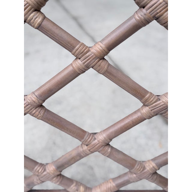 Taupe Chinese Chippendale Chinoiserie Rattan Taupe Side Dining Chairs With Zippered Seat Cushion - Set of 6 For Sale - Image 8 of 12