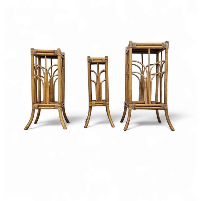 Bamboo Nesting Plant Stands, 1970s, Set of 3 For Sale - Image 4 of 16