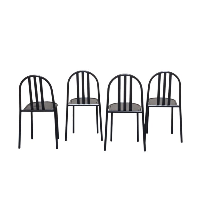 1980s Model 222 Black Chairs by Robert Mallet Stevens for Ecart, France, 1980s, Set of 4 For Sale - Image 5 of 10