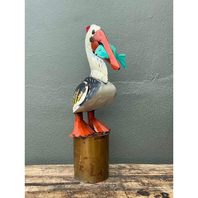 White Vintage Torch Cut Metal Pelican For Sale - Image 8 of 12