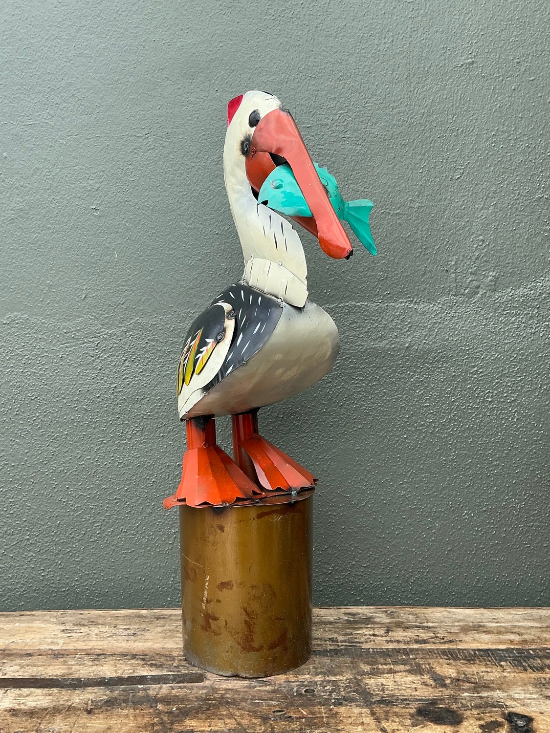 Vintage Torch Cut Metal Pelican - Detail view