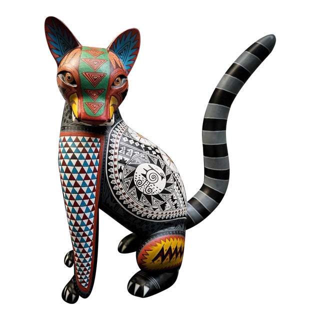 Jacobo & María Ángeles Monumental Alebrije Cat “El Gato Montez” Zenzontle Zapoteco,” 17”, Signed & Numbered, 2004 For Sale