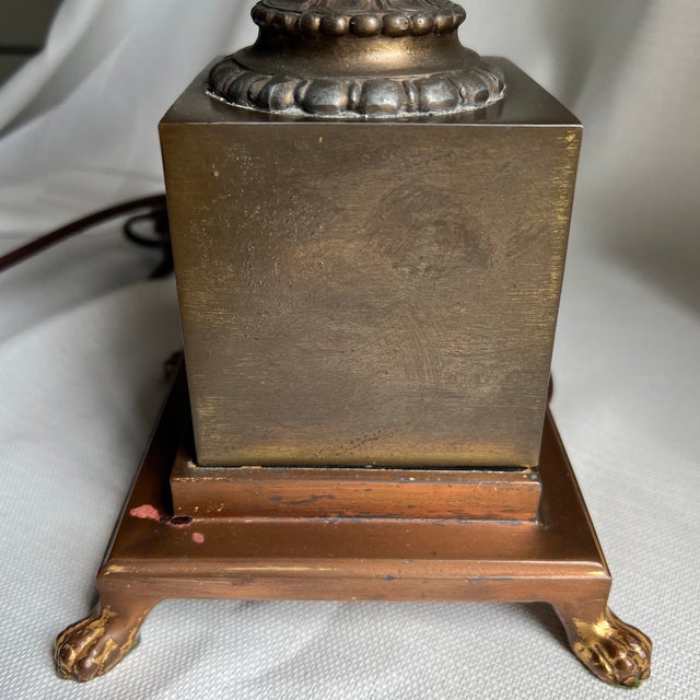 Vintage Mid 20th Century Neoclassical Black Urn on Footed Pedestal Brass Accent Lamp For Sale - Image 10 of 12