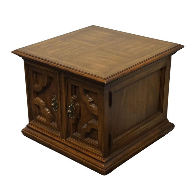 Drexel Heritage Heritage Furniture Solid Walnut Italian Mediterranean Style 26" Square Accent Storage End Table For Sale - Image 4 of 12