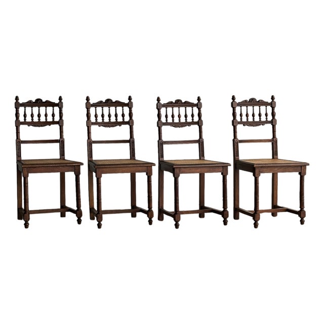 Set of Four Antique Dining Chairs With Carved Crest For Sale