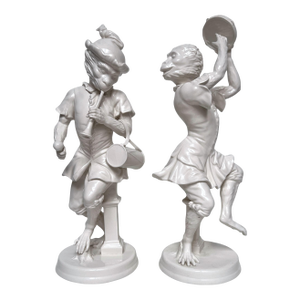 Mottahedeh Italian Singerie Pair of Mid-Century Dancing Monkeys Statues Musicians, Rococo Style, 1950s
