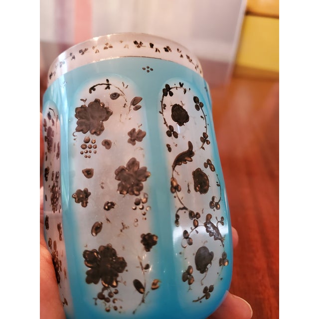 Art Nouveau Antique Bohemian Glass Moser Baby Blue Opaline Goblet For Sale - Image 3 of 6