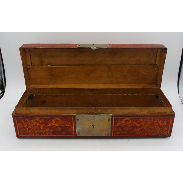 Mid 19th Century Circa 1860 Chinese Domed Top Pigskin Leather Scroll Case Box For Sale - Image 5 of 8