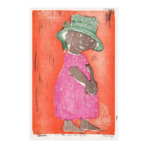 1960s Helen Siegl New Hat Woodblock