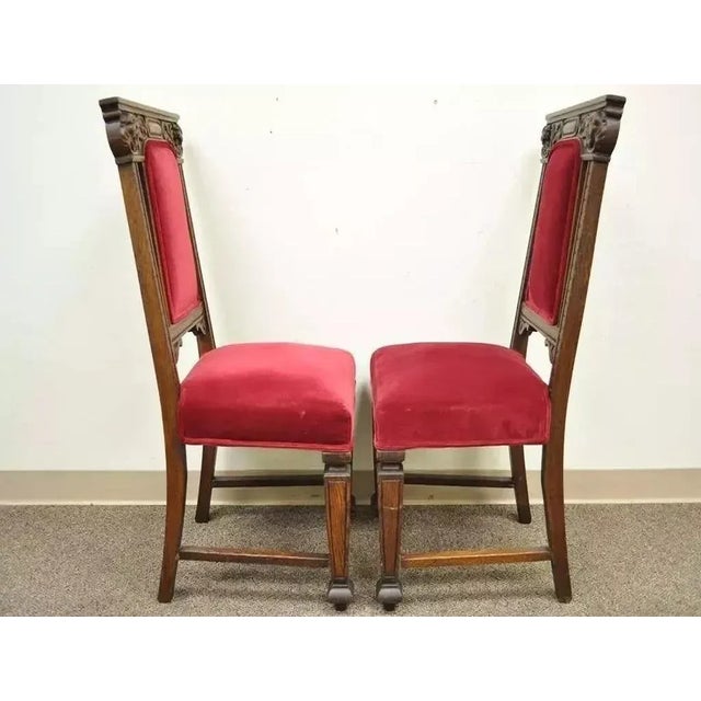 Early 20th Century Antique Renaissance Revival Figural Lion Carved Oak Dining Chairs - Set of 4 For Sale - Image 9 of 11