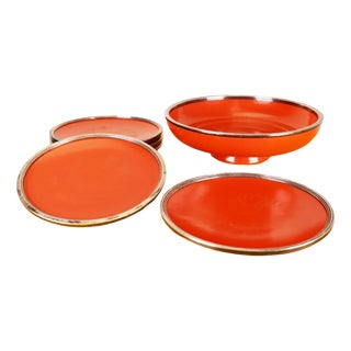 Vintage German Centerpiece with Plates from Karlsruhe, 1960s, Set of 6 For Sale