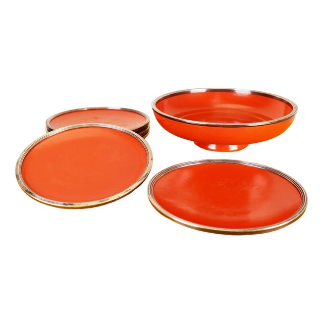 Vintage German Centerpiece with Plates from Karlsruhe, 1960s, Set of 6 For Sale