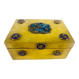 Vintage, Solid, Brass and Enamel Chinese Trinket Box For Sale