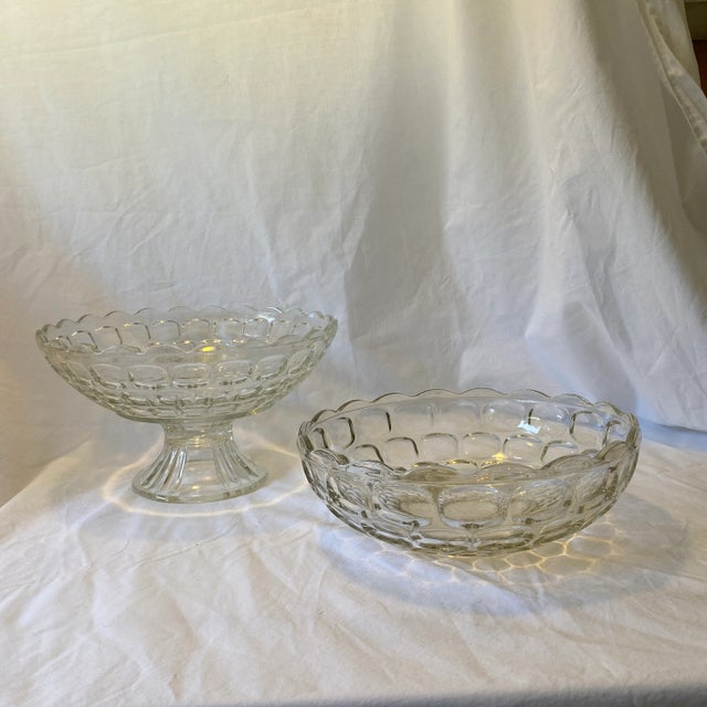 Transparent 1940s Federal Glass “Yorktown” Compote and Serving Bowl - Set of 2 For Sale - Image 8 of 9
