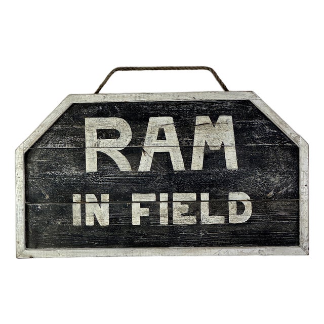 Large Vintage "Ram in Field" Wooden Sign With Barn Shaped Frame For Sale