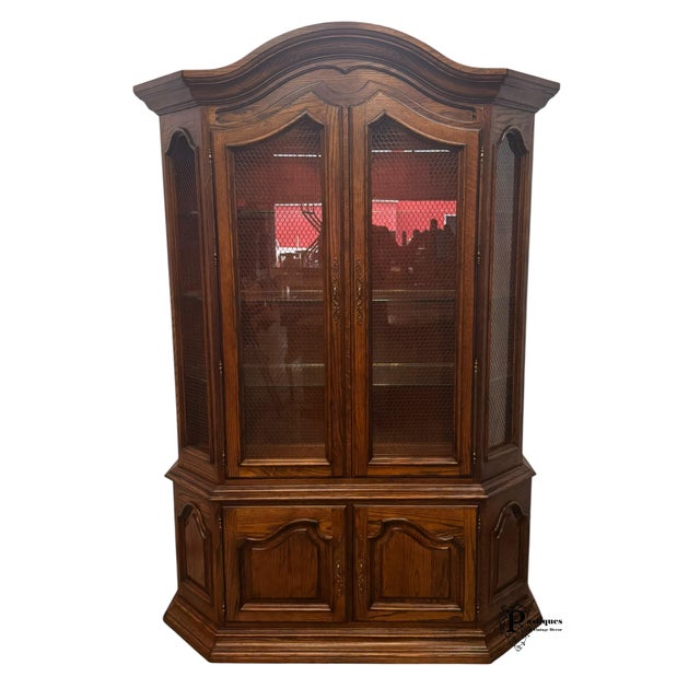 Wood Vintage Century French Country Style Oak Display / China Cabinet For Sale - Image 7 of 11