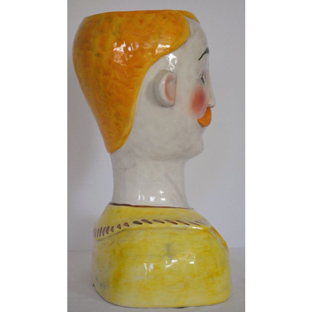 1960s Horchow Italian Hand Painted Ceramic Male Head Bust Planter Vase For Sale - Image 4 of 8