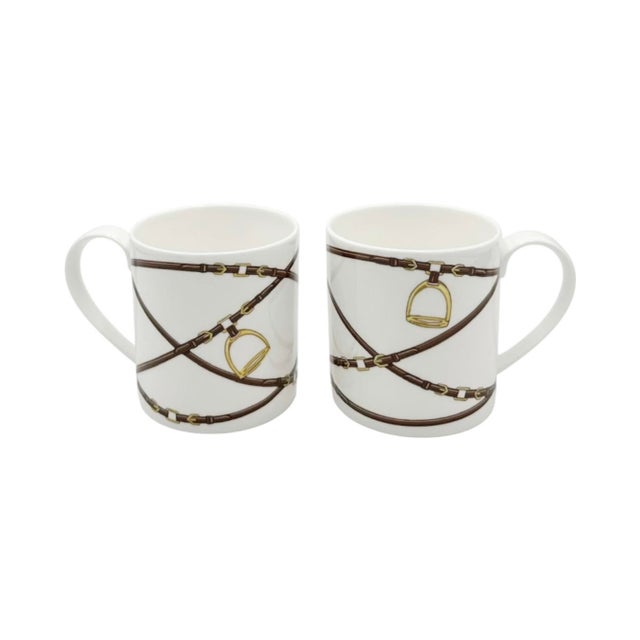 Pair Ralph Lauren Bromley Equestrian Horsebit Bone China Mugs Stirrup Polo Cup Set For Sale - Image 12 of 12