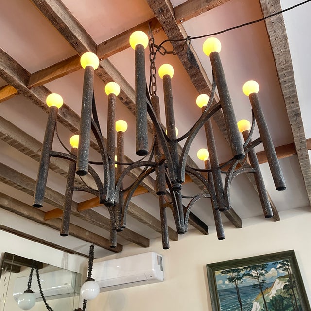 1970s 1970s Style After Gaetano Sciolari Brutalist Wrought Iron Candlestick Chandelier - For Sale - Image 5 of 8