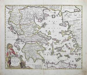 Accurata totius Archipelagi et Graeciae Map Etching by Frederick de Wit, 1680s
