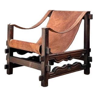 Vintage MCM Leather Sling Lounge Chair For Sale