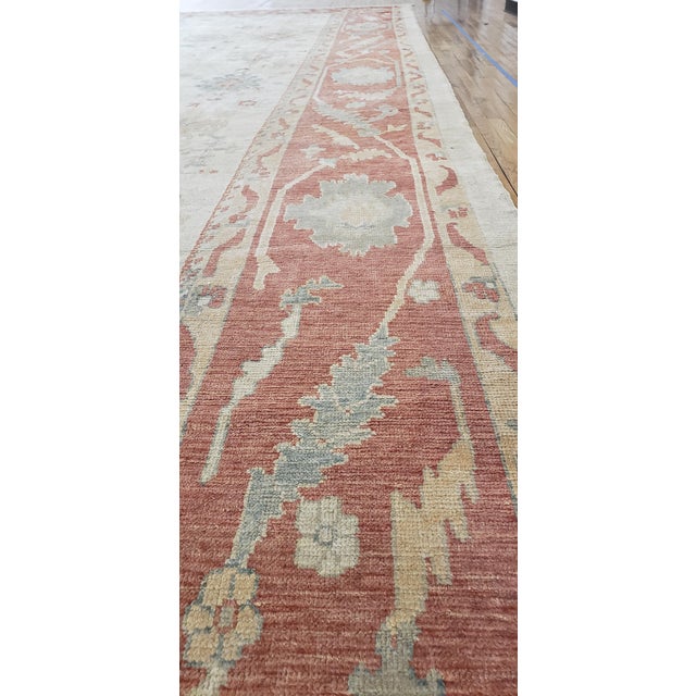 Mid 20th Century Turkish Oushak Carpet, 1950s, Handmade Oriental Rug, Beige, Taupe, Coral For Sale - Image 5 of 18