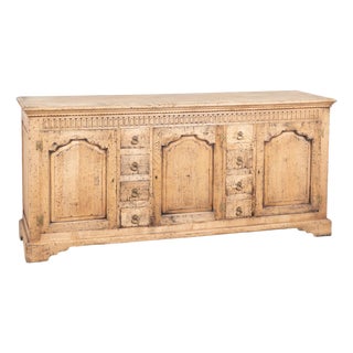 19th Century French Bleached Oak Sideboard Buffet With Eight Drawers For Sale