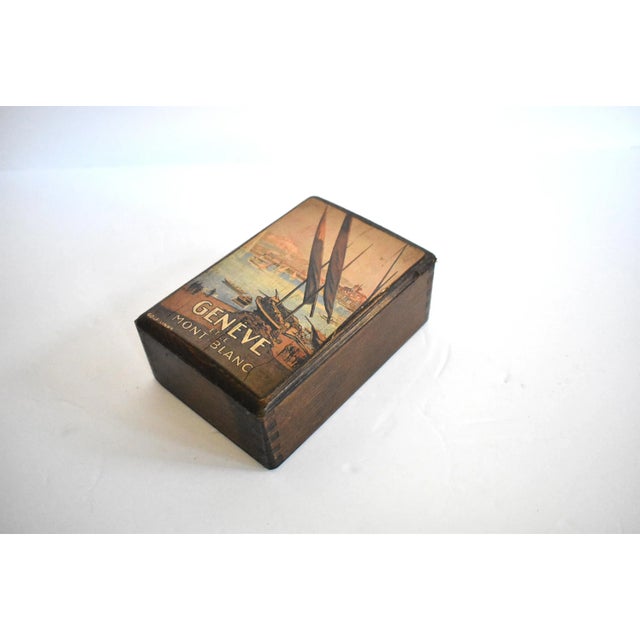 Art Deco Vintage "Genève Et Le Mont-Blanc" Wooden Chocolate Box For Sale - Image 3 of 9