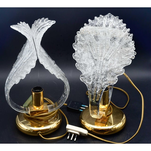 1970s 1970s Set of 2 Murano Glass "Swan Shape" Table Lamps Trasparent Leaves For Sale - Image 5 of 10