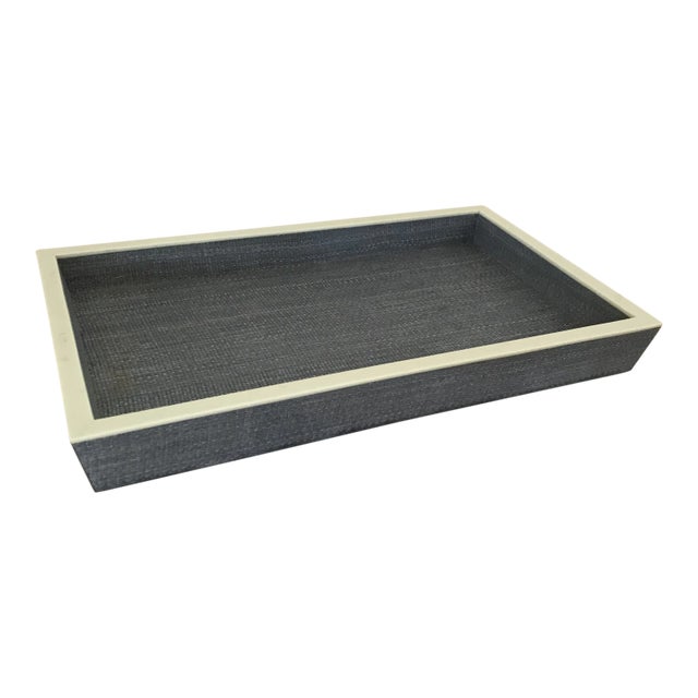 Pigeon & Poodle Maranello Steel Blue/White Abaca Medium Tray For Sale