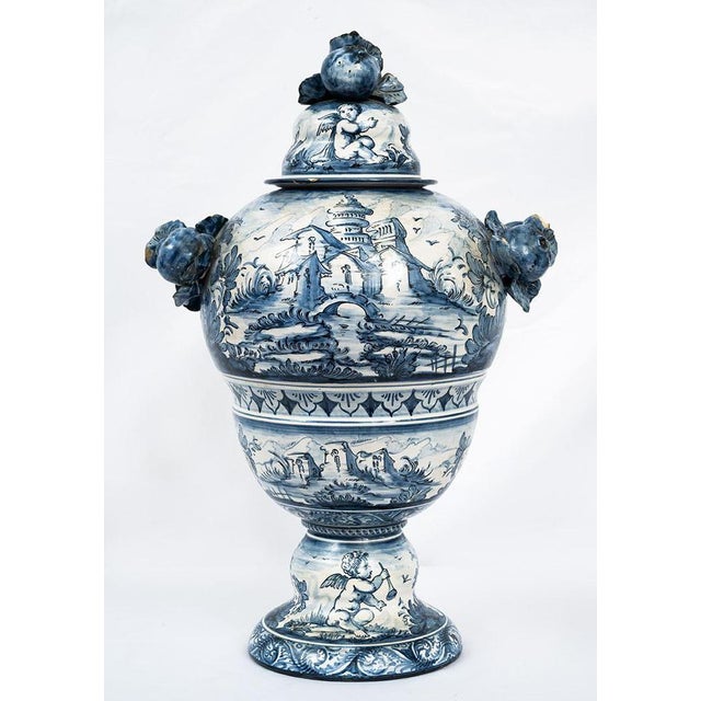 Antique 19th Century Lidded Vase in Glazed Maiolica, Albisola For Sale - Image 5 of 8