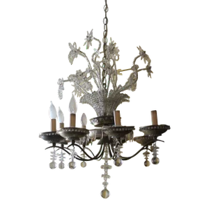 1920's French Art Deco 23 Light Cut Crystal Floral Chandelier Deluxe by Maison Bagues Paris