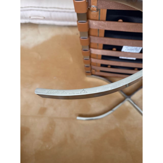 Metal A Pair of Authentic and Stamped Ludwig Mies Van Der Rohe for Knoll Barcelona Stools For Sale - Image 7 of 9