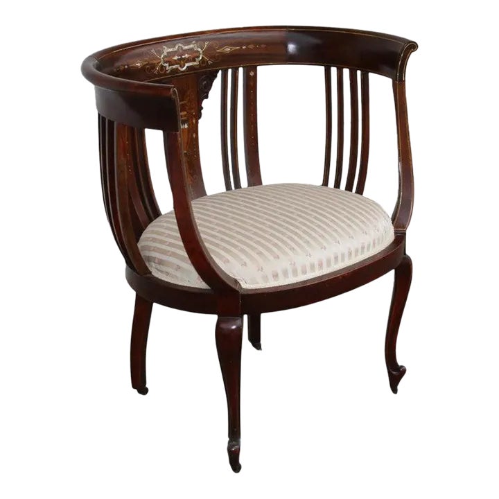Early 20th Century Victorian Style Barrel Inlaid Chair | Chairish
