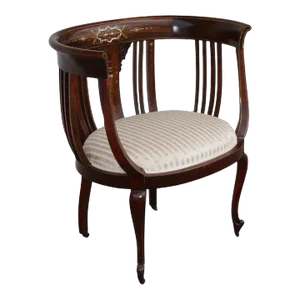 Early 20th Century Victorian Style Barrel Inlaid Chair